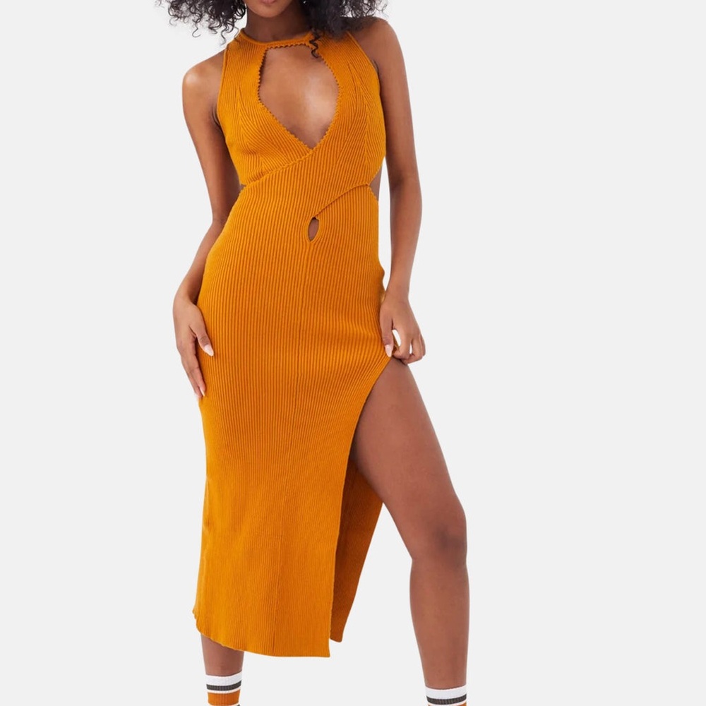 For Love And Lemons NWT Maggie midi ribbed knit bodycon Dress M